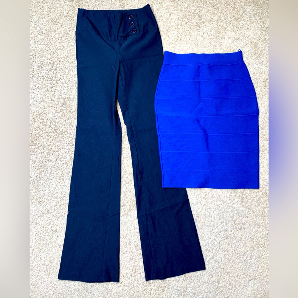 Pants and skirt duo, royal blue skirt and black pants both for the price of one!